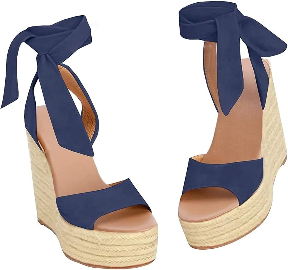 Womens Espadrilles Wedges Sandals Heels Open Toe Tie Lace Up Platform Ankle Strap Summer Dress Sh... | Amazon (US)