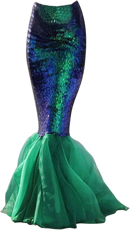 Quesera Women's Mermaid Tail Costume Sequin Maxi Skirt Cosplay Halloween Party Dress | Amazon (US)
