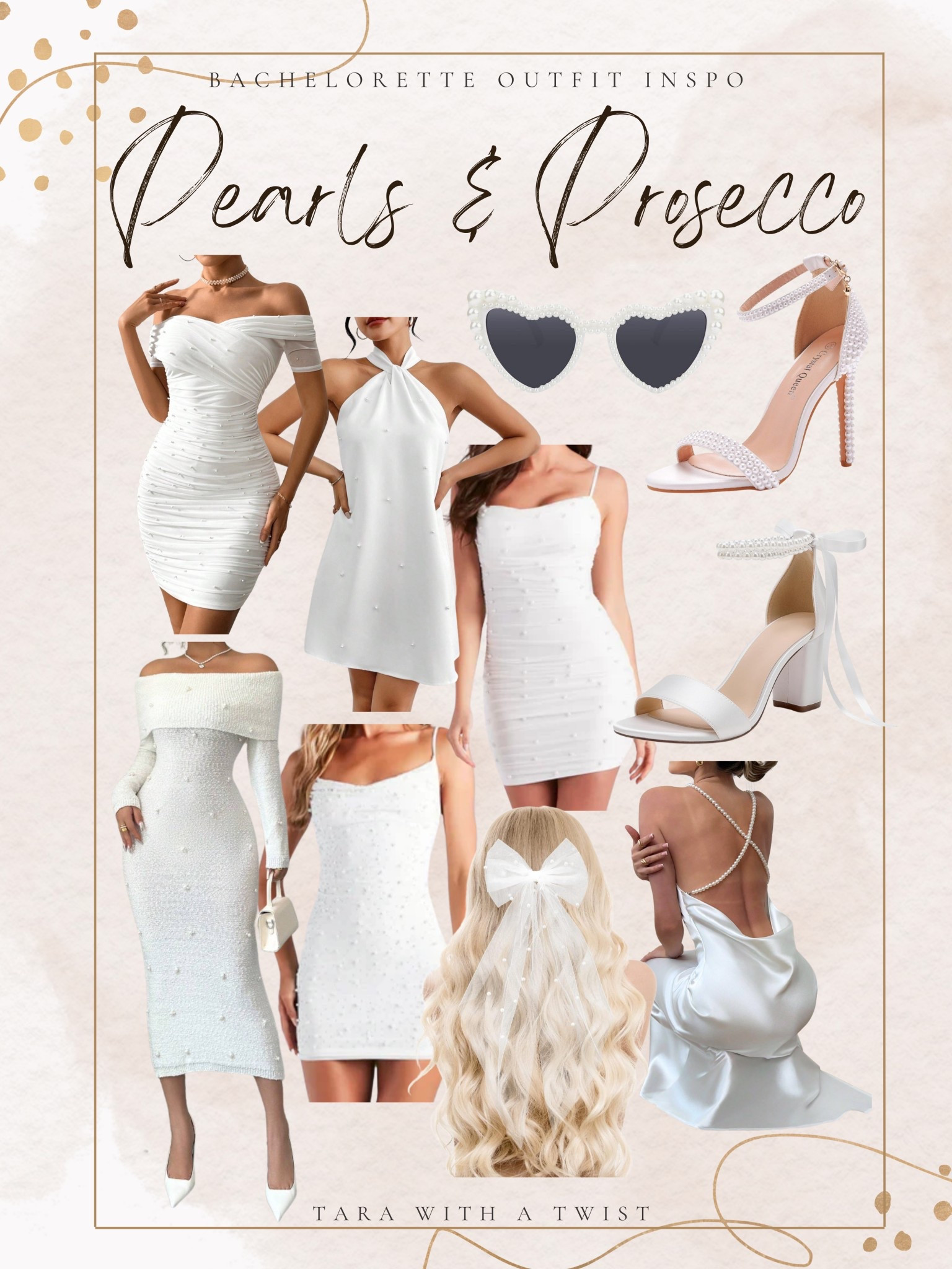 Bachelorette inspo for the bride to be! Pearls and Prosecco. Bachelorette outfit. Bride to be. Bridal outfit. Bachelorette party. White dresses.

#LTKWedding #LTKFindsUnder100