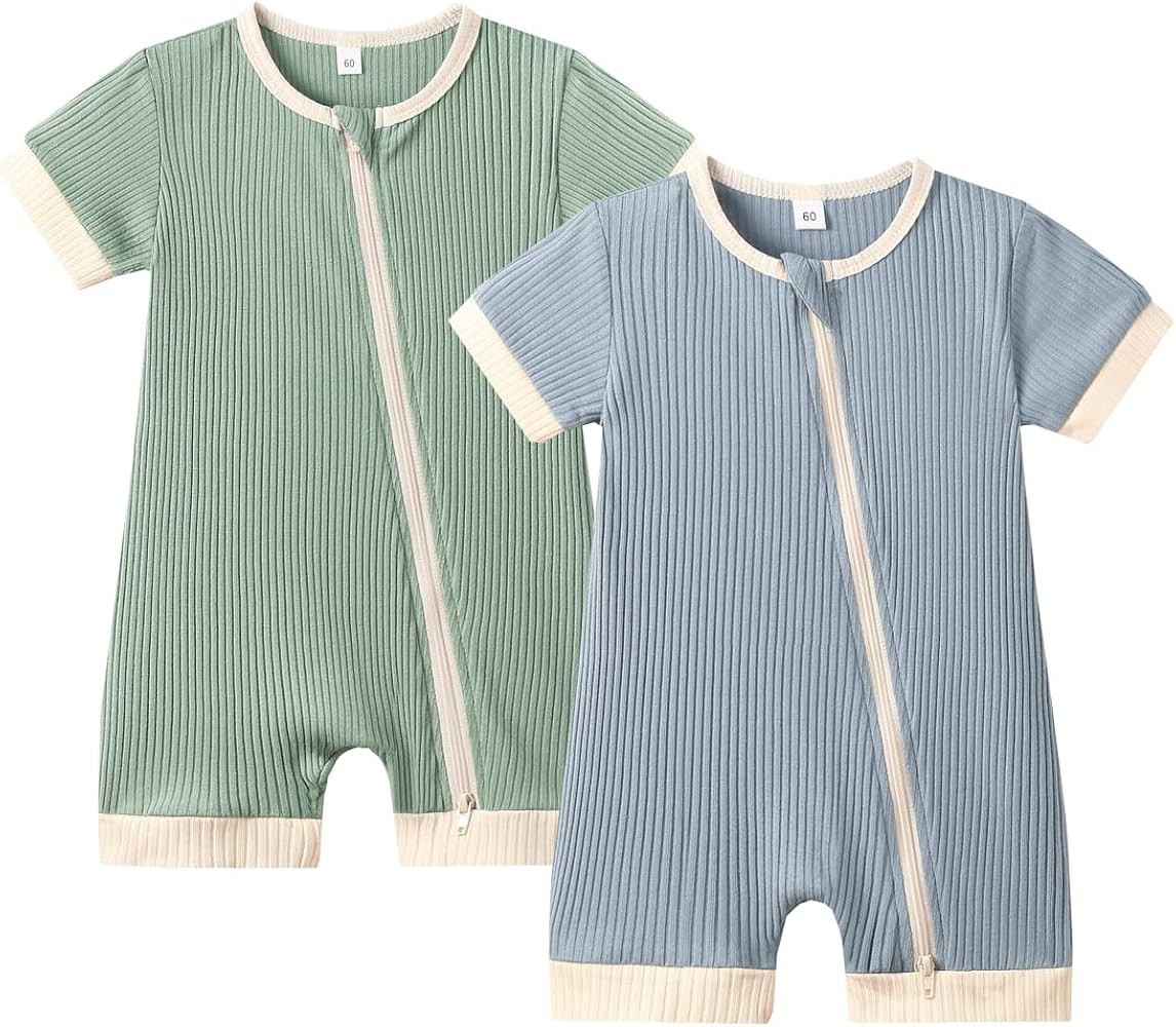 Bafeicao Unisex Baby Boy Girl 2 Pack Rompers Short Sleeve 2 Way Zipper One Piece Jumpsuits Clothe... | Amazon (US)
