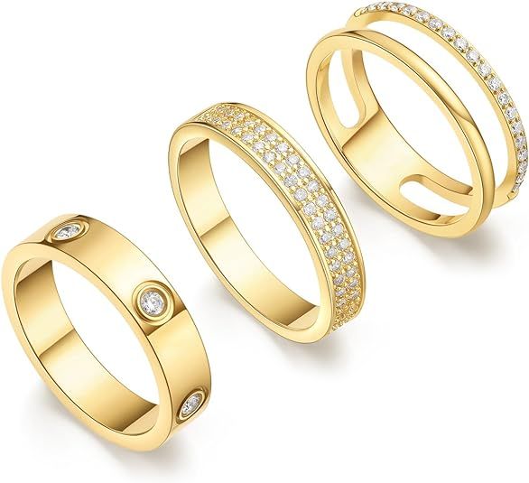 Gold Rings for Women Non Tarnish Stackable Rings Trendy Dainty 18K Gold Plated Stacking Rings Set... | Amazon (US)