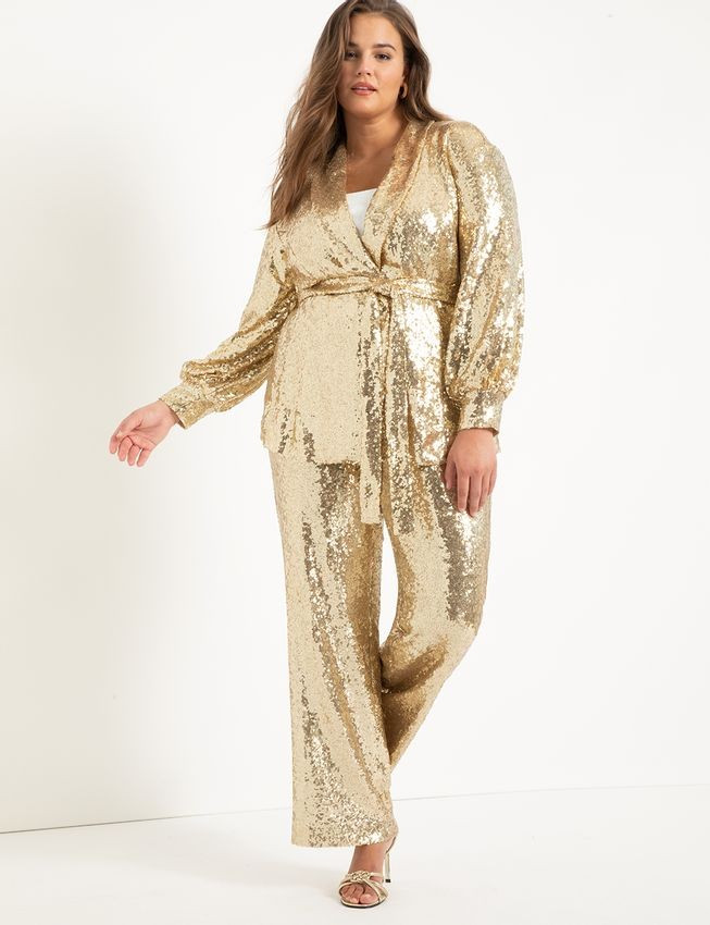 Wide Leg Sequin Pant - Gold | Eloquii