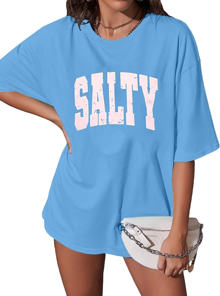 Salty Beach Oversized Graphic Tees: Womens Summer Beach Tshirts Hawaii Shirt Casual Short Sleeve ... | Amazon (US)