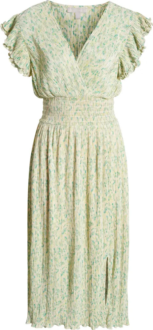 Flutter Sleeve Plissé Midi Dress | Nordstrom