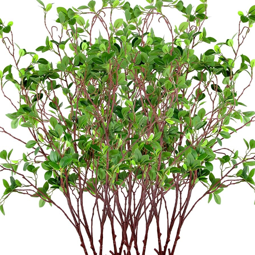 AUSTOR 12 Packs 45" Artificial Ficus Stems Faux Green Stems Branches Leaf Stem Fake Green Bushes ... | Amazon (US)