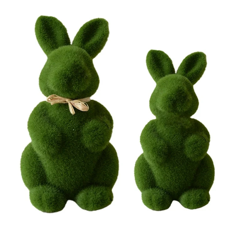 Cheers.US 2Pcs Easter Furry Flocked Bunny, Faux Moss Rabbit Easter Table Decor, Moss Bunnies Rabb... | Walmart (US)