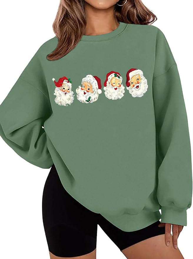 LETSEE Christmas Sweatshirts for Women Santa Claus Graphic Crewneck Oversized Fleece Sweater Xmas... | Amazon (US)