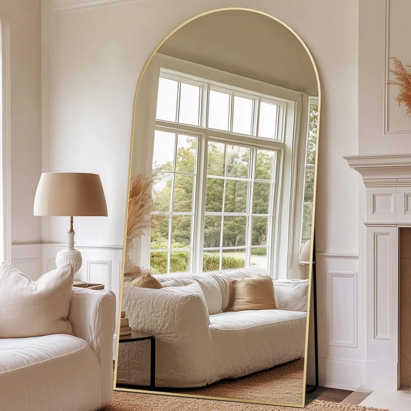 Lumora 78"x 35.2" Arched Large Full Length Mirror Free-Standing Wall Mounted Floor Mirrors, Gold | Walmart (US)