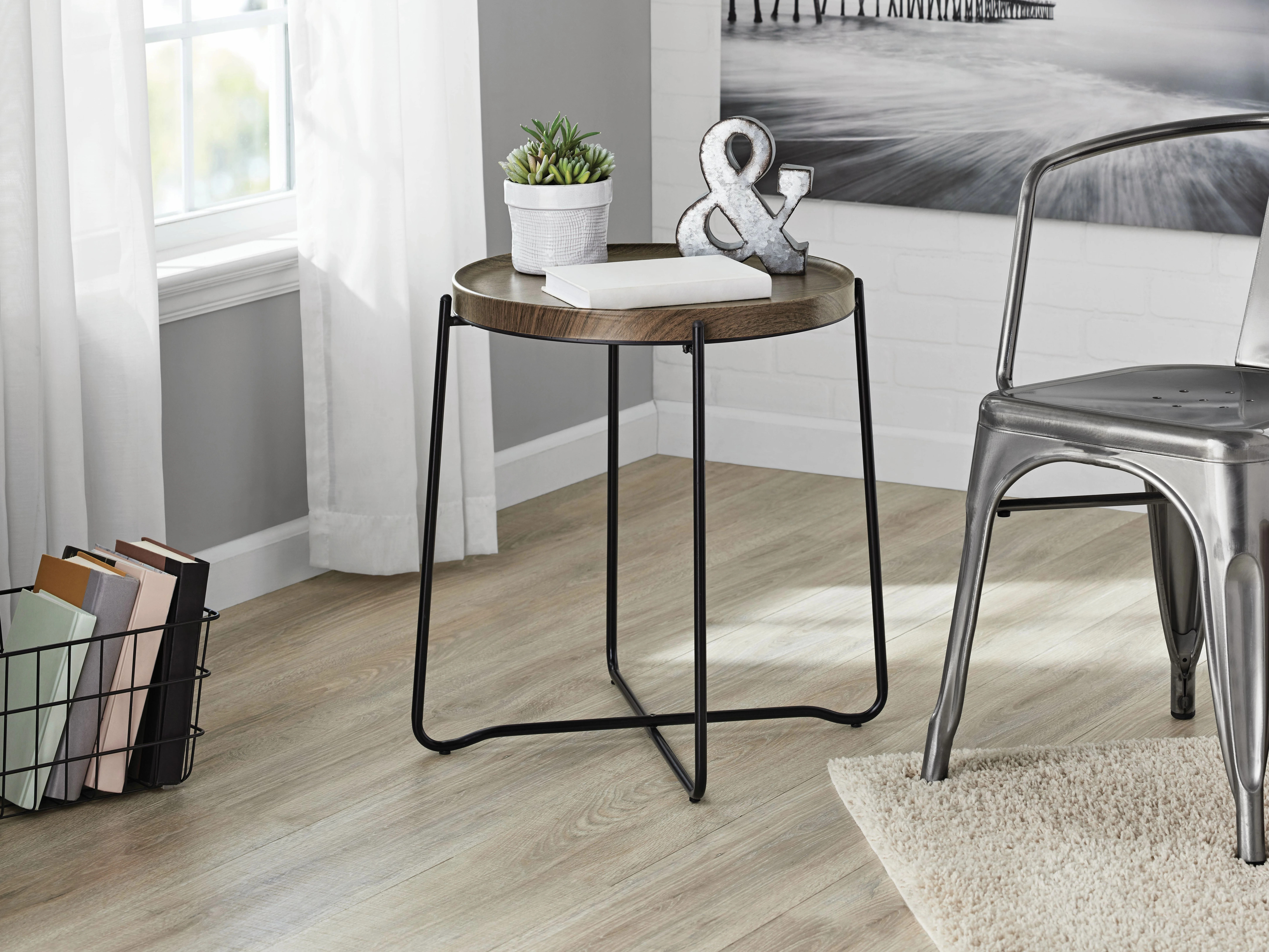 Mainstays Metal and Wood Side Table, Brown | Walmart (US)