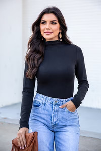 Hit Or Miss Black Mock Neck Bodysuit | Pink Lily