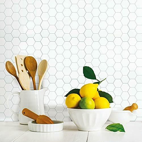 RoomMates StickTiles TIL3458FLT Pearl Hexagon Peel and Stick Backsplash Tiles - 4 Per Pack, 10.5x... | Amazon (US)