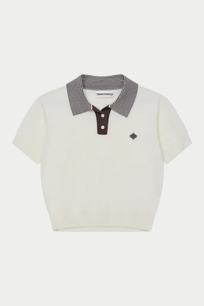 KNITTED COLLAR POLO TOP - CREAM | The Couture Club