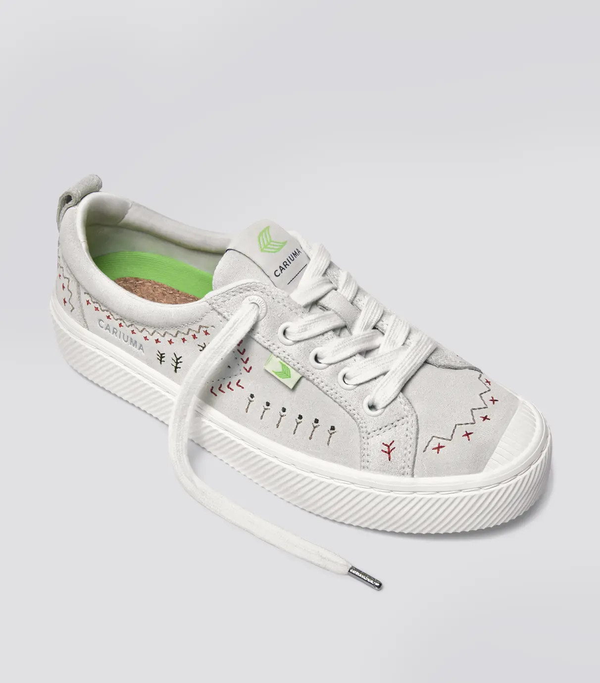 Women's Low Top Smoke White Embroidered Suede Sneakers | OCA Low | Cariuma