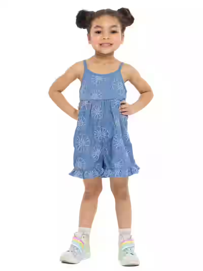 Wonder Nation Toddler Girls Cotton Sleeveless Romper with Ruffle Hem, Sizes 12M-5T | Walmart (US)