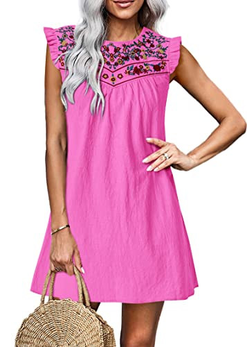KIRUNDO Women's 2024 Casual Summer Sleeveless Boho Floral Embroidered Mini Dress Loose Babydoll S... | Amazon (US)