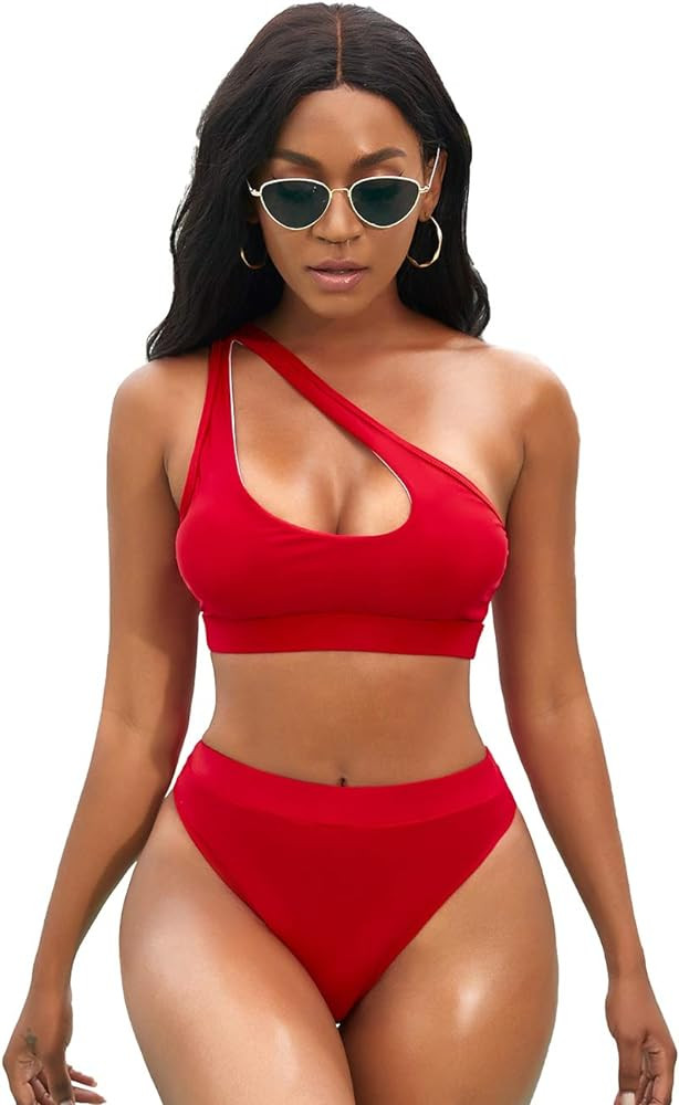 NAFLEAP One Shoulder Cutout Bikini Set for Women High Waisted Bottom Swimsuit Two Piece Bathing S... | Amazon (US)