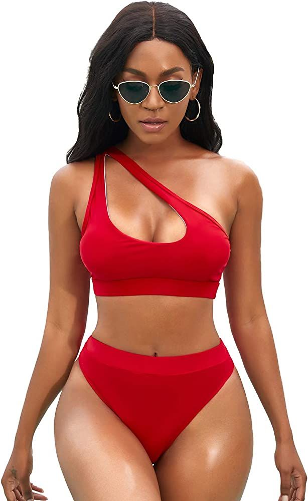 NAFLEAP One Shoulder Bikini Women High Waisted Swimsuit High Cut Push Up Padded Bathing Suit | Amazon (US)