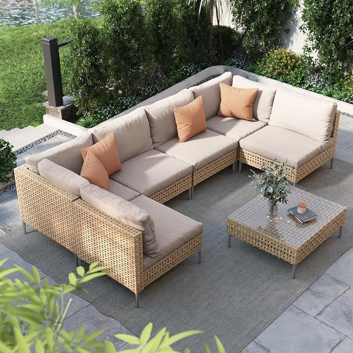 Grand patio 7-Piece Wicker Patio Furniture Set, Boho Outdoor Conversation Set Sectional Sofa with... | Amazon (US)