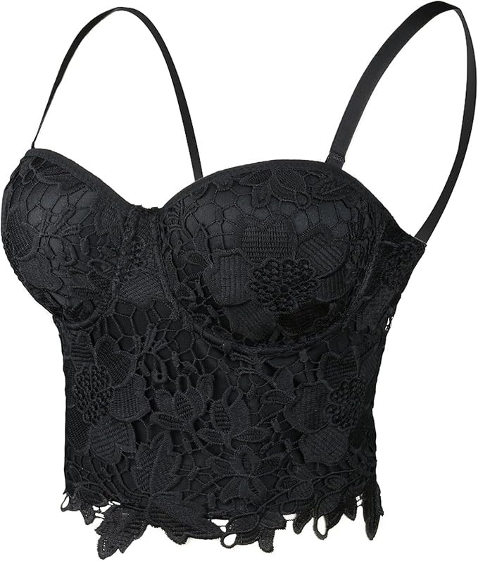 ELLACCI Women's Floral Lace Bustier Crop Top Gothic Corset Bra Tops Black | Amazon (US)