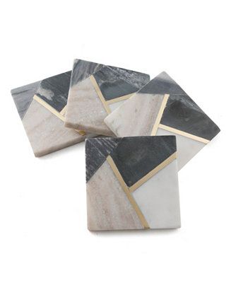 Set of 4 Geometric Color Block Marble Coasters | Macys (US)