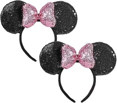 CHuangQi Mouse Ears Shiny Headband with 3D Bow Pack of 2, Double-sided Sequin Hair Band for Birth... | Amazon (US)