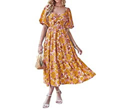 BTFBM Women Summer Dresses 2023 Casual Flowy Beach Square Neck Puff Short Sleeve Smocked Back Boh... | Amazon (US)