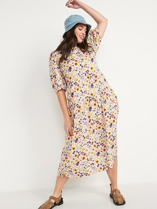 Floral-Print All-Day Midi Swing Dress for Women | Old Navy (US)