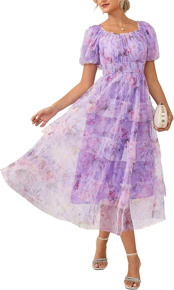 GRACE KARIN Women's 2026 Summer Wedding Guest Dress Short Sleeve Square Neck Boho Dresses Casual ... | Amazon (US)