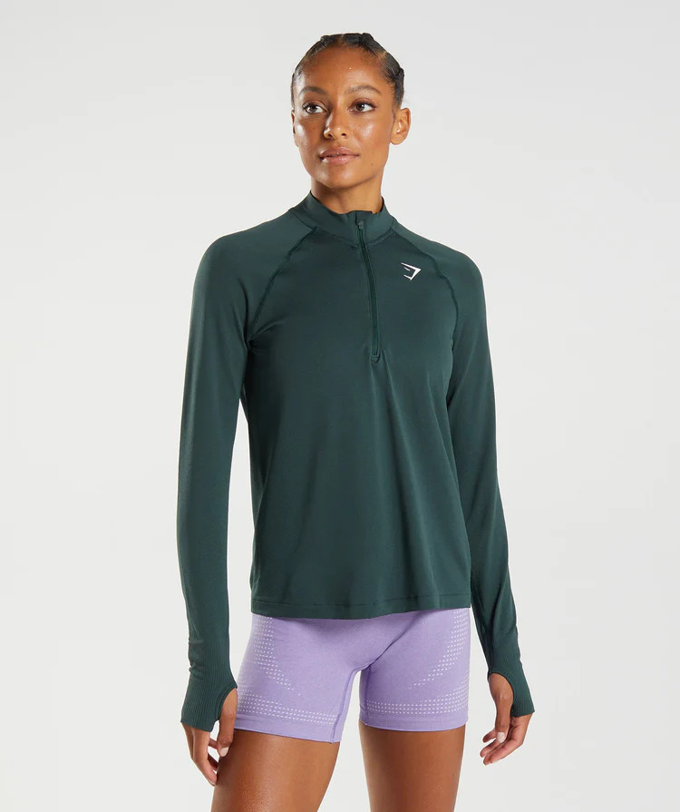 Gymshark Vital Seamless 1/2 Zip - Woodland Green Marl | Gymshark US