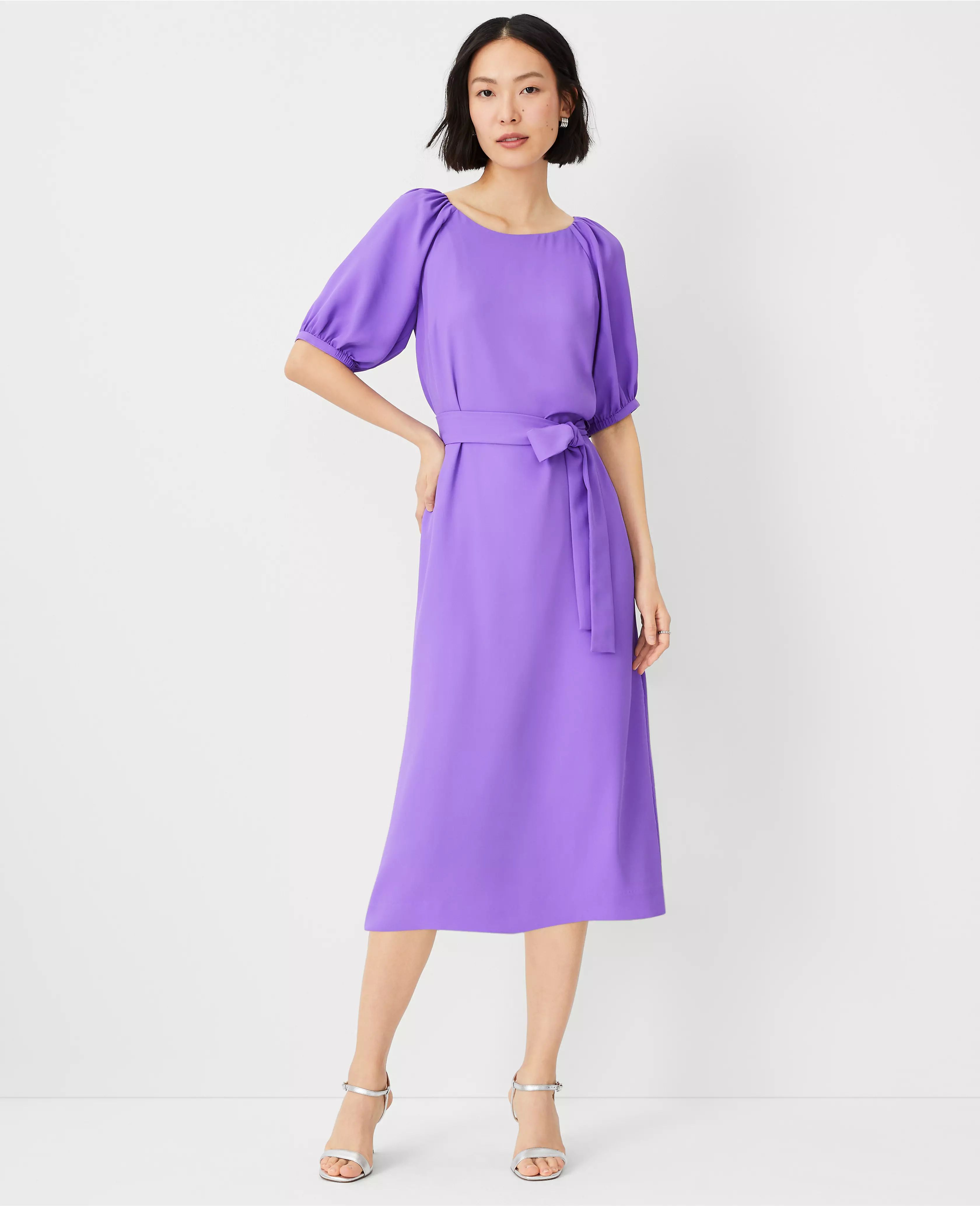 Boatneck Puff Sleeve Midi Dress | Ann Taylor (US)