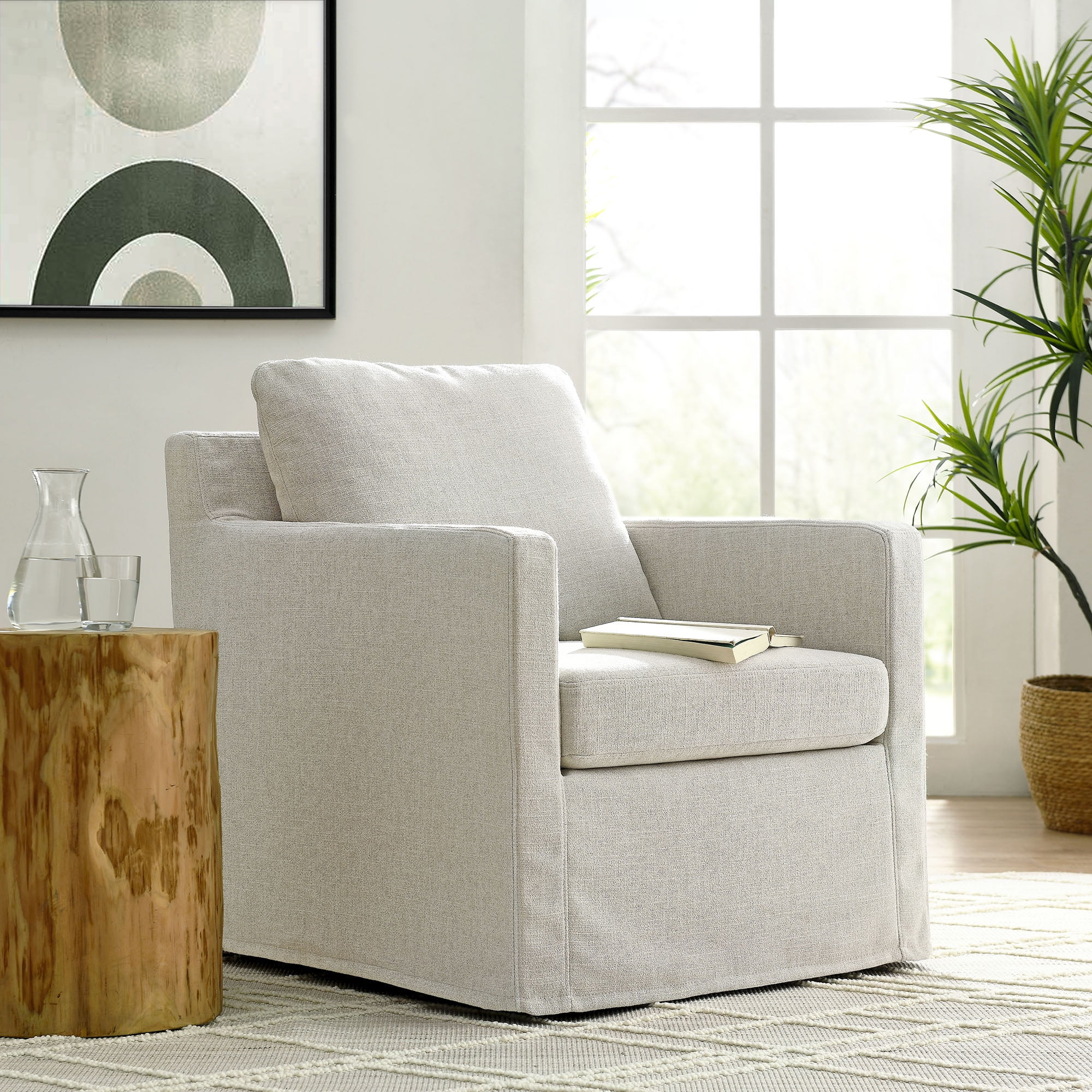 Modway Serene Fabric Slipcovered Swivel Armchair in Linen | Walmart (US)