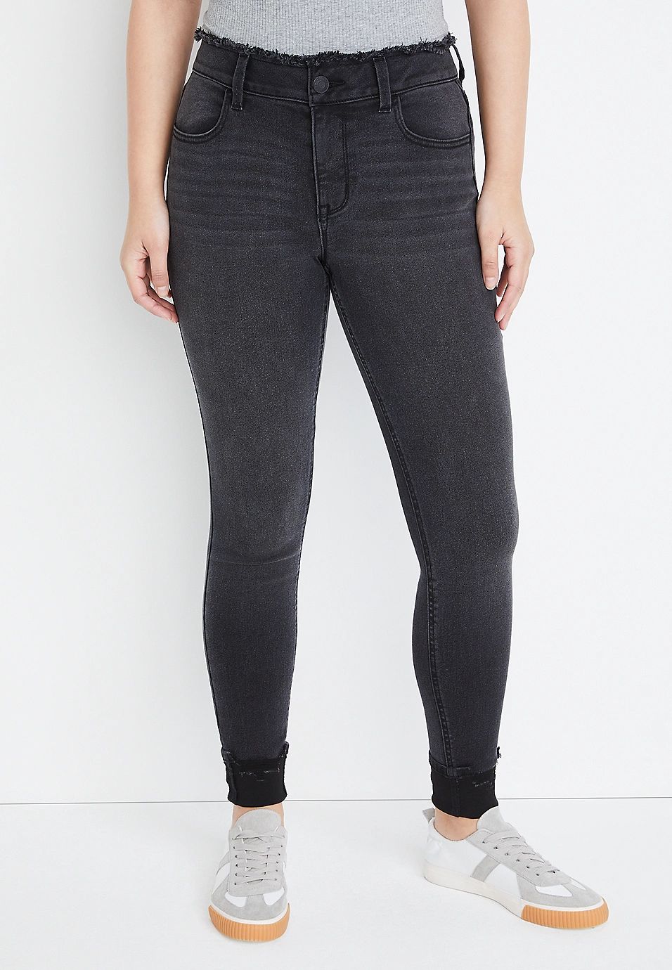 m jeans by maurices™ Cool Comfort Black High Rise Frayed Waist Jegging | Maurices