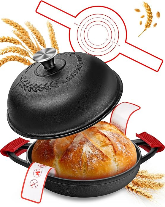 Dutch Oven Bread Baking Pot with Lid 6QT Enameled Cast Iron Oven, Matte Black Design & Sourdough ... | Amazon (US)