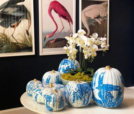 PRE-ORDER Chinoiserie Pumpkin, Blue and White, Fall Decor, Hand Painted Decoration, Ginger Jar, G... | Etsy (US)