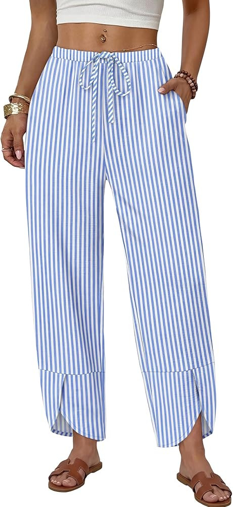 Sampeel Linen Pants Women Wide Leg Palazzo Pants Cropped Spring Summer Vacation Outfits Fashion C... | Amazon (US)