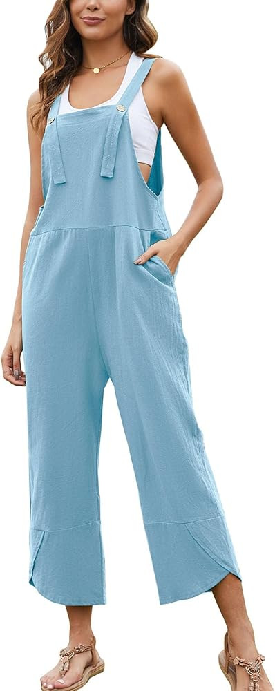 Flygo Women's Casual Cotton Wide Leg Overalls Baggy Rompers Jumpsuit with Pockets | Amazon (US)