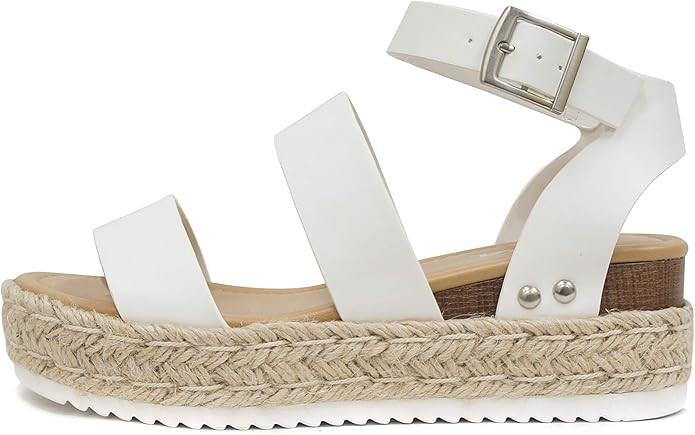 Soda Style Bryce ~ Open Toe Two Bands Espadrille Jute Platform Wedge Casual Fashion Flatform Sand... | Amazon (US)