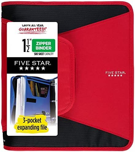 Five Star Zipper Binder, 1-1/2 Inch 3-Ring Binder with 3-Pocket Expanding File, 500 Sheet Capacit... | Amazon (US)