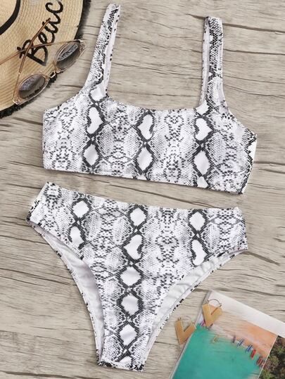 Snakeskin Print Bikini Swimsuit | SHEIN