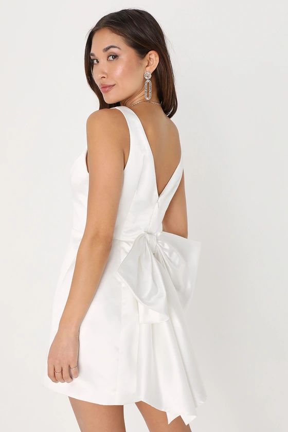 Charming Celebration White Taffeta Bow Mini Dress | Lulus
