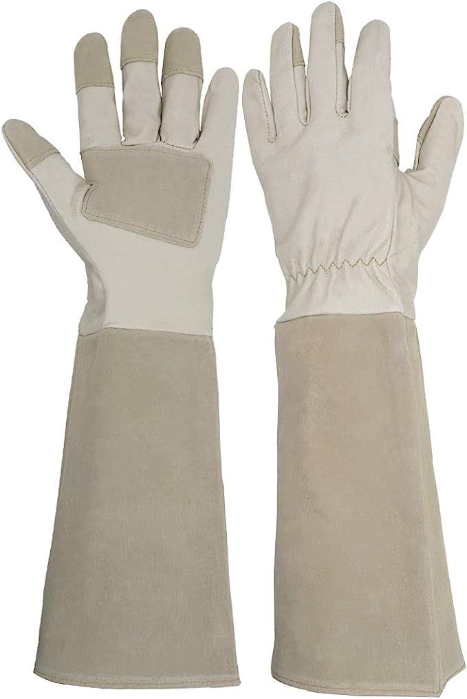Long Sleeve Leather Gardening Gloves,Rose Pruning Floral Gauntlet Garden Gloves For Women and Men | Amazon (US)