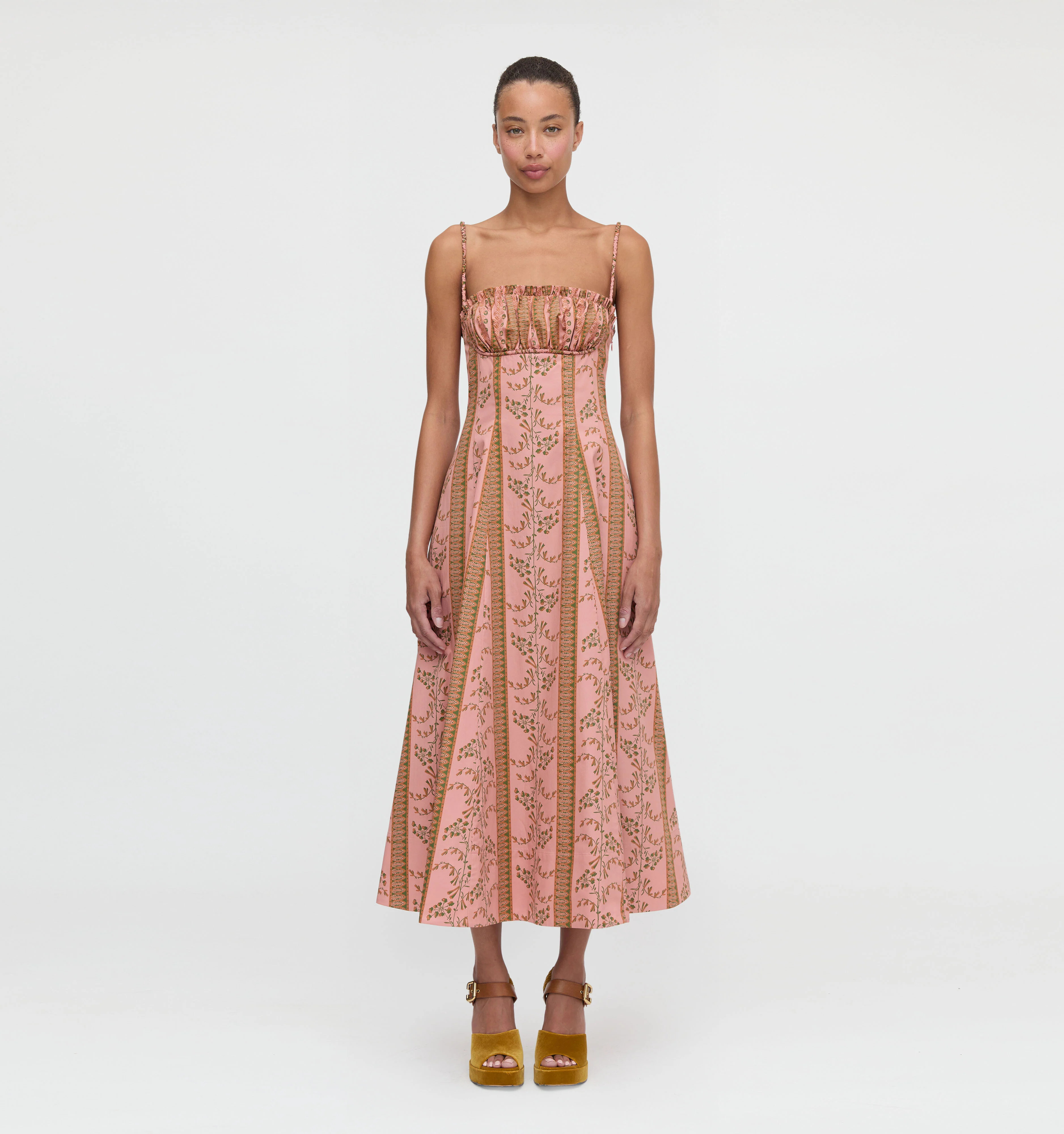 The Maisie Dress - Rust Dandelion Floral Stripe | Hill House Home US