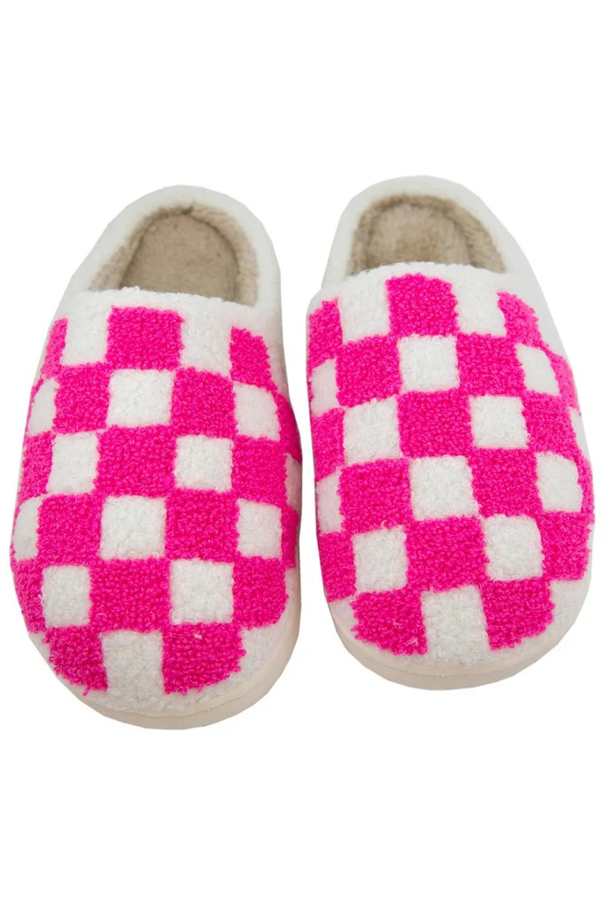 Hot Pink Checkered Pattern Slippers | Katydid.com