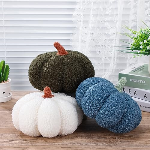 Namalu 3 Pcs Thanksgiving Pumpkin Throw Pillow Cushion 7.87'' 3D Pumpkin Throw Pillows Pumpkin Sofa Throw Pillow Cushion Home Decor for Car Bedroom Sofa Couch Living Room (White, Green, Blue) | Amazon (US)