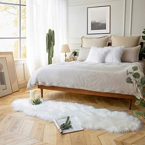 Ashler Ultra Soft Faux Sheepskin Fur Rug White Fluffy Area Rug Shag Rug Carpets for Bedroom Living R | Amazon (US)