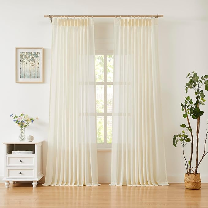95 Inches Long Egret Ivory Pinch Pleated Sheer Curtains for Bedroom Living Room Sliding Patio Doo... | Amazon (US)