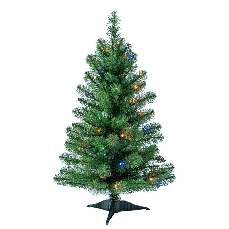 3' Pre-Lit Winston Pine Artificial Christmas Tree with Multicolor LED Lights, by Holiday Time | Walmart (US)
