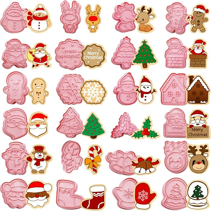 24pcs Chrismas Cookie Cutters Stamps Biscuit Baking Tools Embossing Cookie Molds | Amazon (US)