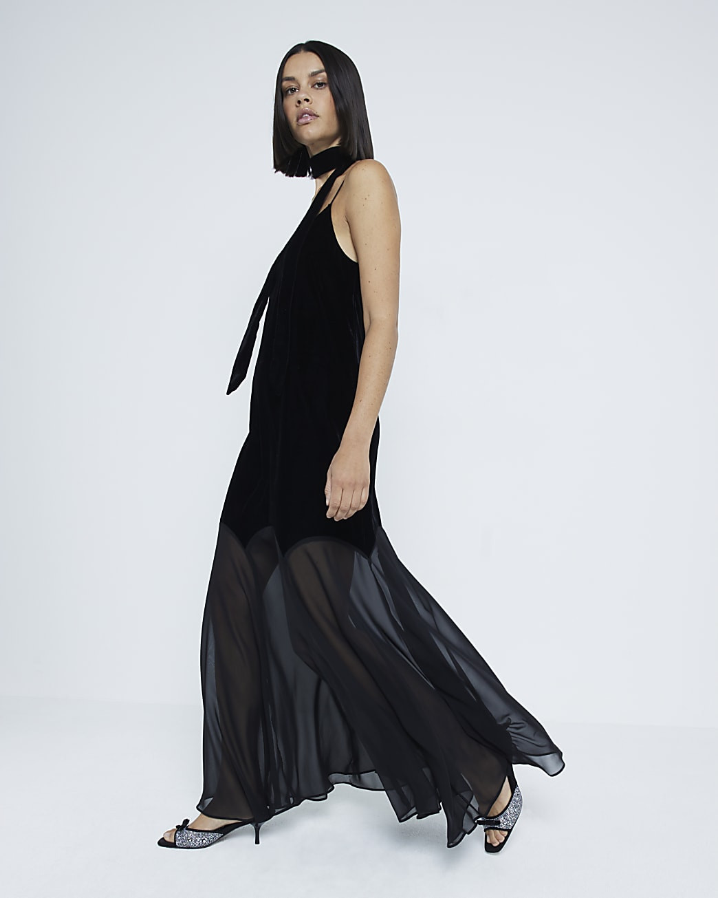 Black Velvet Sleeveless Maxi Slip Dress | River Island (UK & IE)