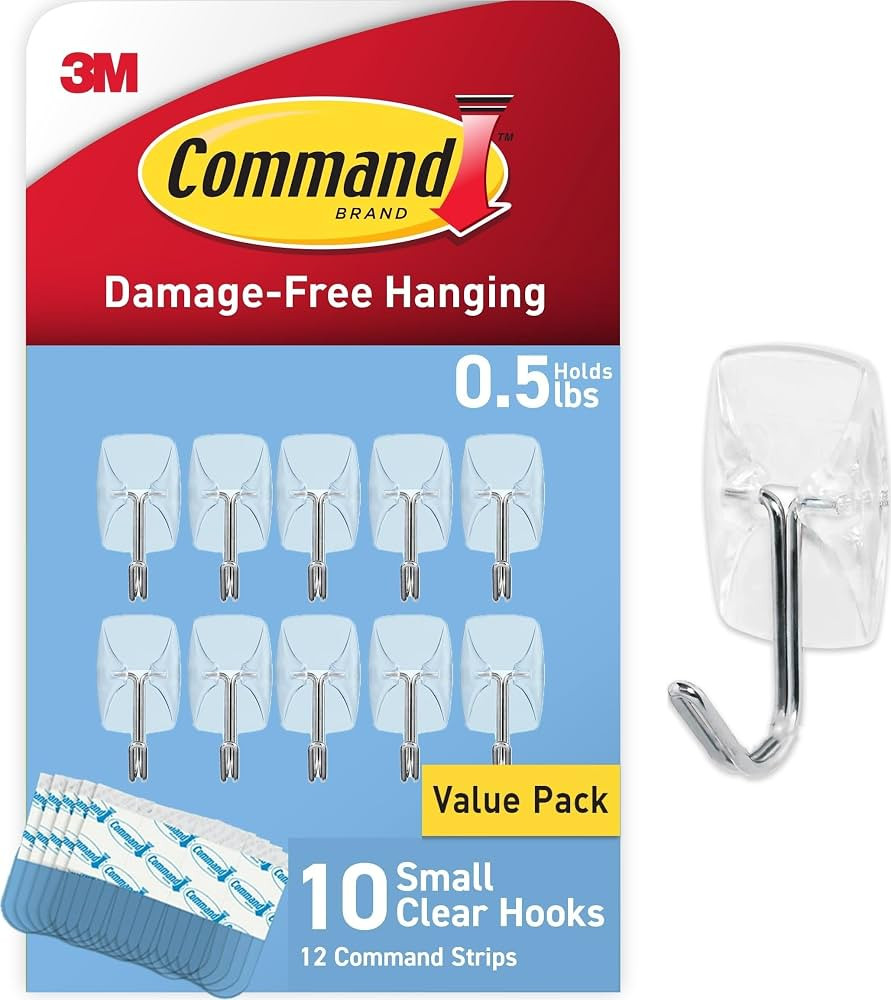 Command Small Clear Wire Hooks, 10 Hooks, 12 Strips | Amazon (US)